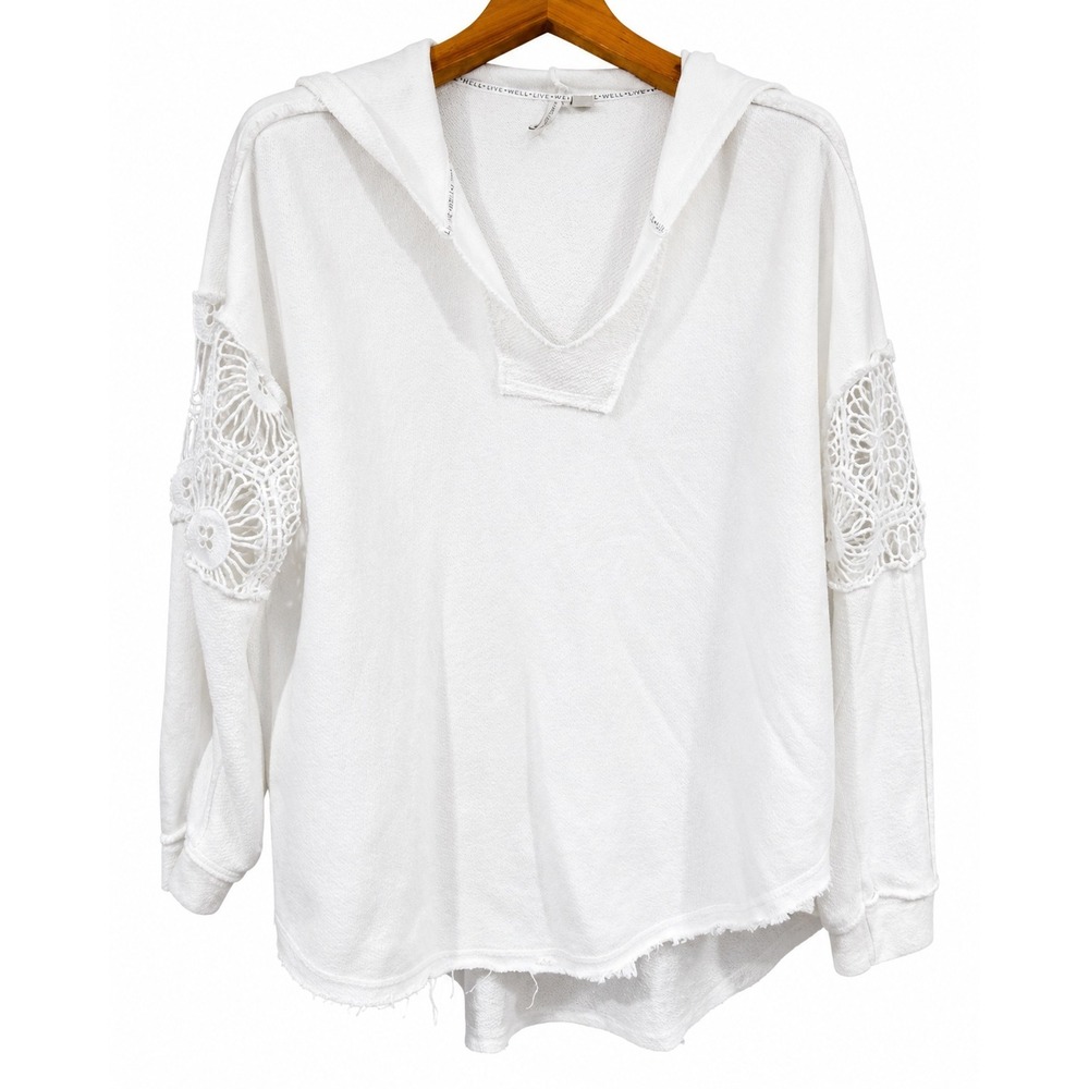 Live Well Lifestyle White Crochet Lace Sleeve Hoodie Plus Size 18/20W Boho Top